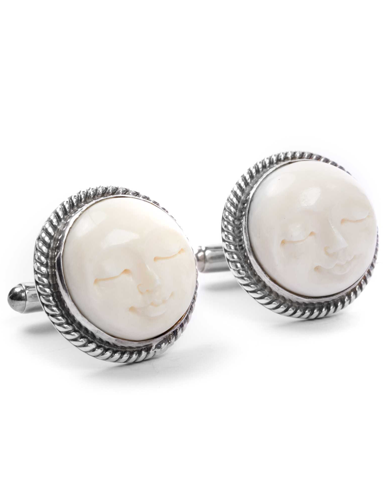 Hand-carved Bone Silver Cufflinks