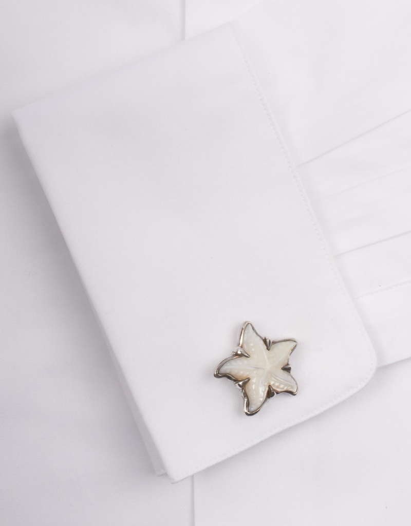 Starfish Hand-carved Mother of Pearl in 950 Sterling Silver Cufflinks