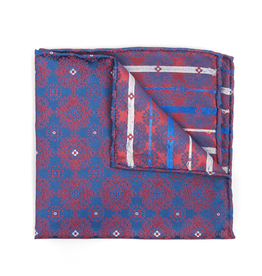 Silk Pocket Square Medallion brocade, Navy and Red