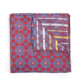 Silk Pocket Square Medallion brocade, Red and Navy