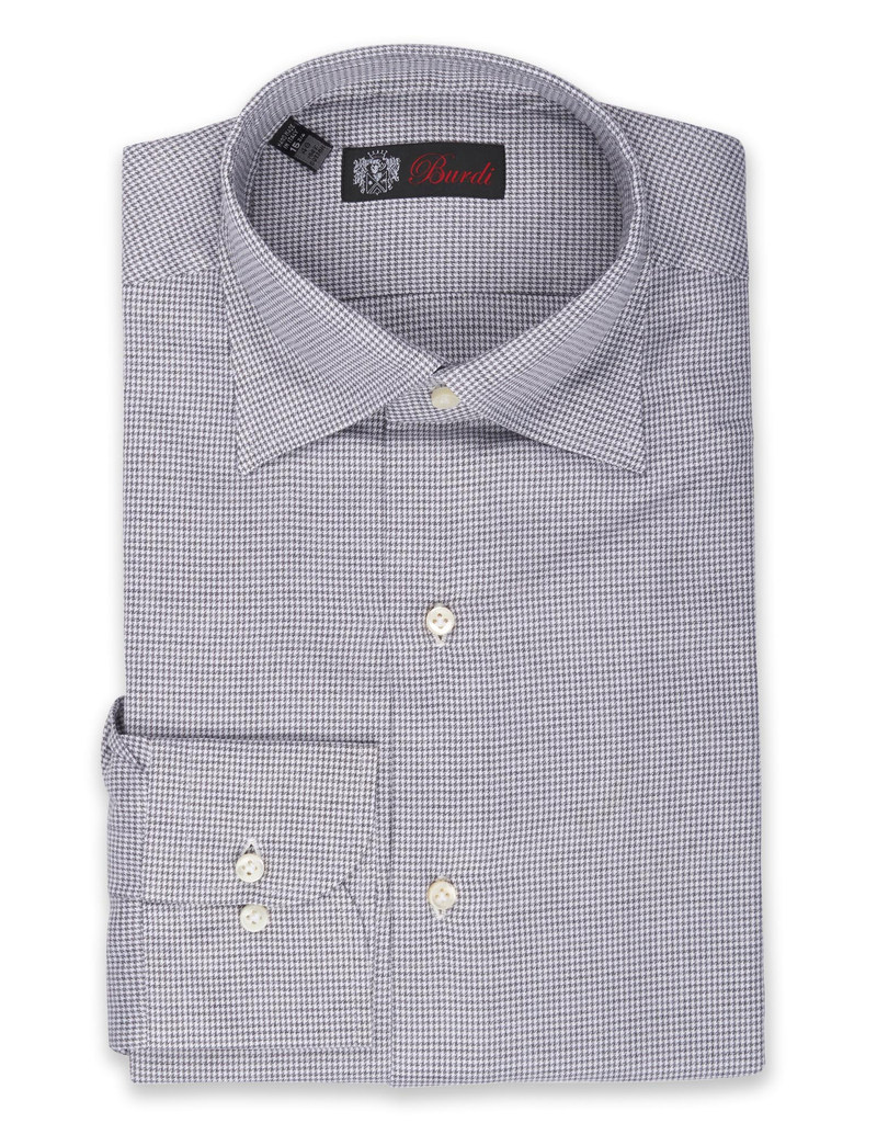 100% Cotton Houndstooth Shirt in Grey