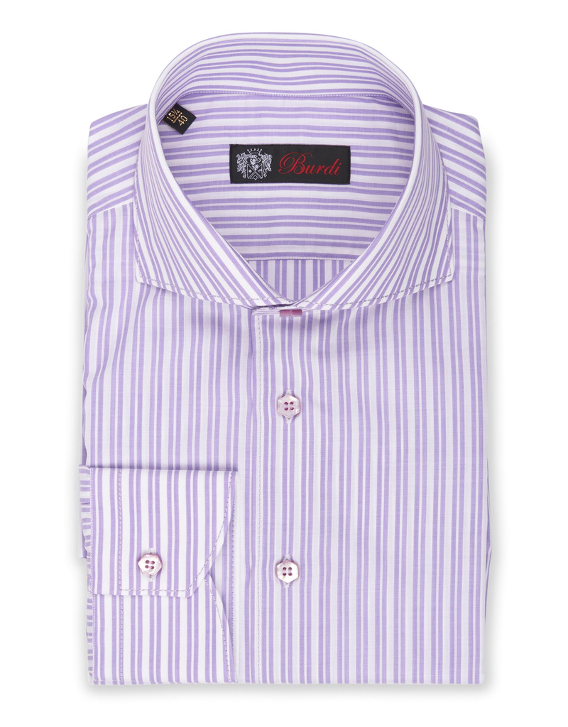 100% Cotton Striped Shirt in Light Purple