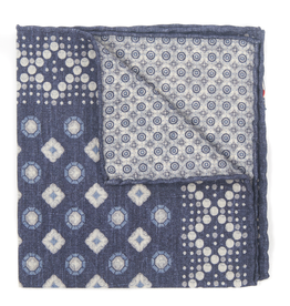 Printed Medallion Pocket Square, Navy & Gray