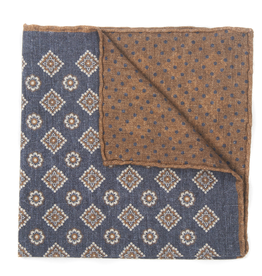 Printed Medallion Pocket Square, Navy & Brown