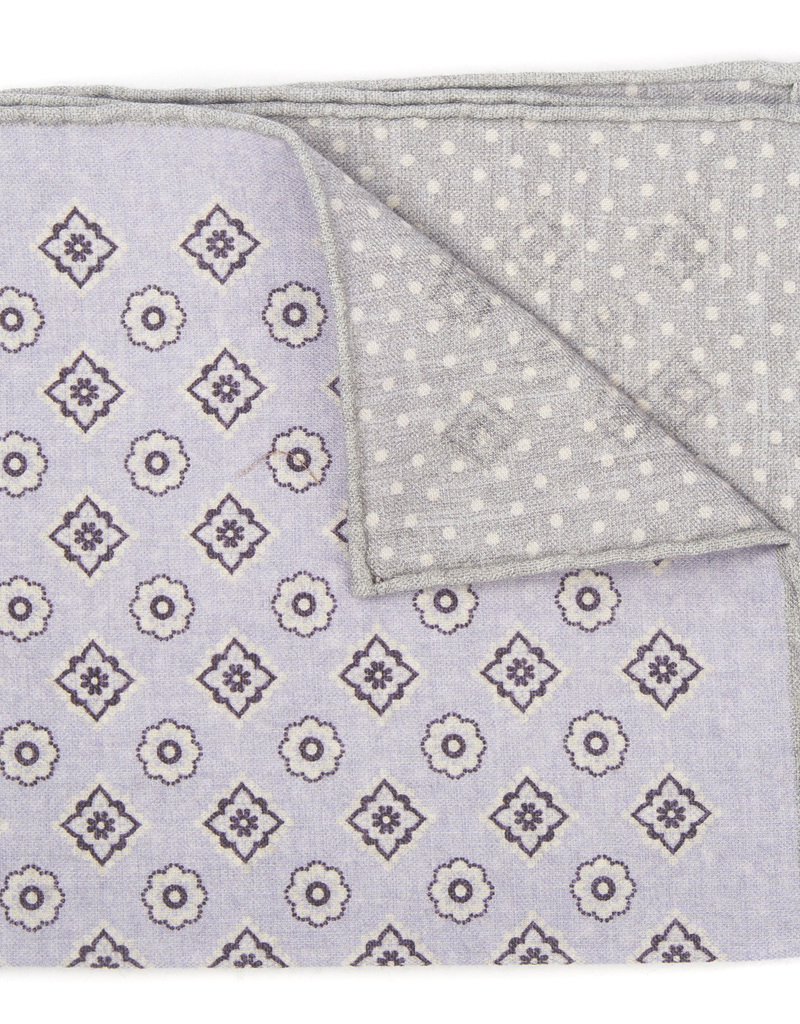 Printed Medallion Pocket Square, Lavender & Gray