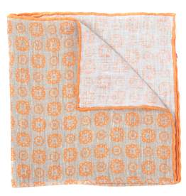 Printed Pocket Square, Taupe & Orange Medallions