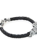 Braided Leather Bracelet with Koi Fish in 925 Sterling Silver