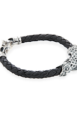 Burdi Braided Leather Bracelet with Koi Fish in 925 Sterling Silver