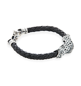 Braided Leather Bracelet with Sterling Silver Koi Fish