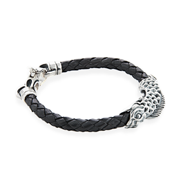 Burdi Braided Leather Bracelet with Sterling Silver Koi Fish
