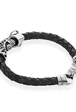 Burdi Braided Leather Bracelet with Koi Fish in 925 Sterling Silver