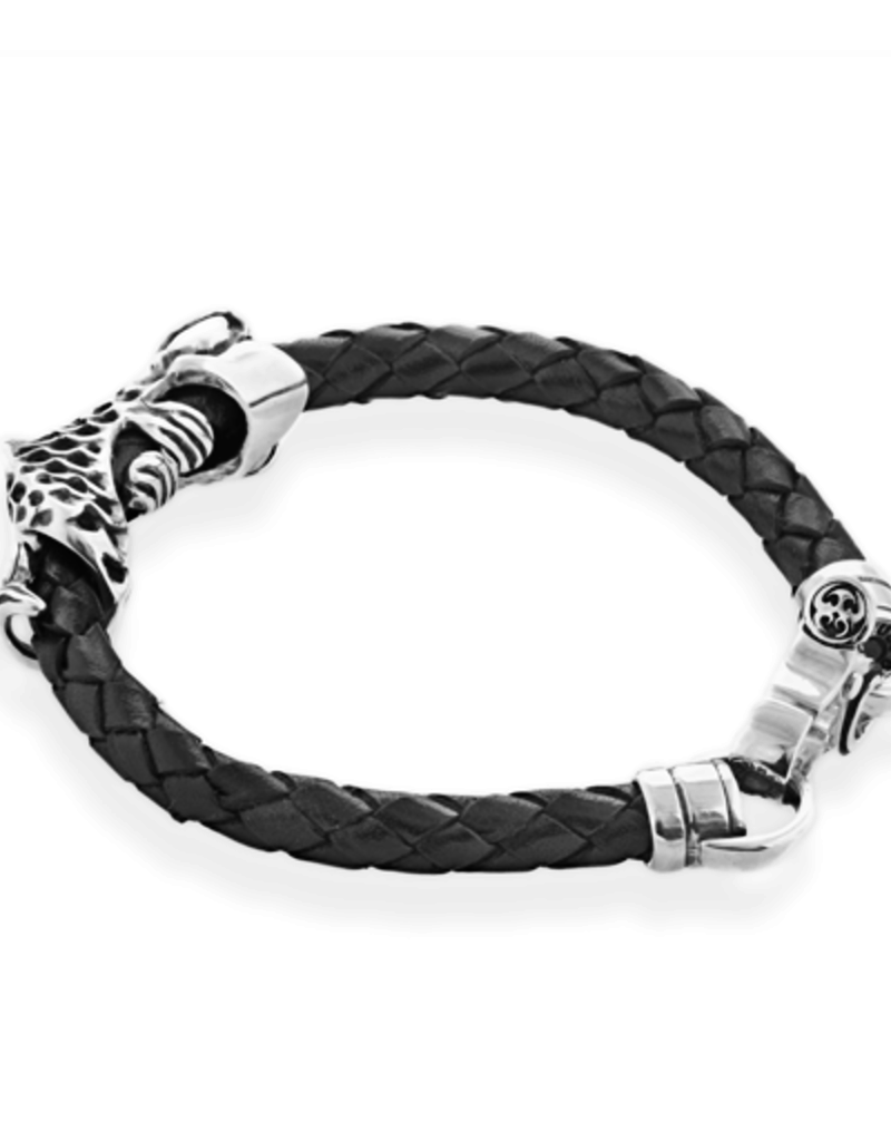 Burdi Braided Leather Bracelet with Koi Fish in 925 Sterling Silver