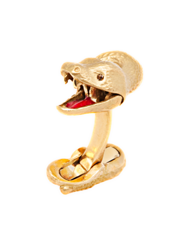Snake Cufflinks in 18K Yellow Gold, Functional Mouth and Diamond Eyes