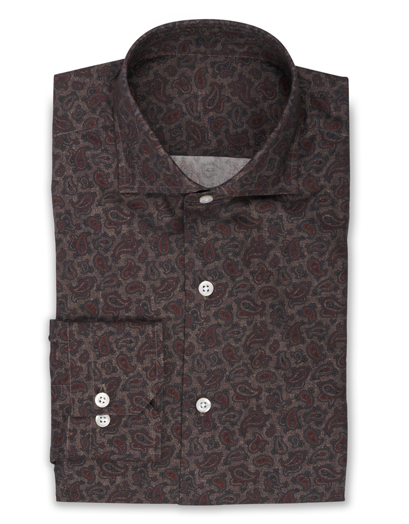 100% Cotton Printed Paisley Shirt in Black and Grey