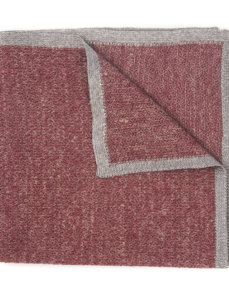 Knit Pocket Square with Border, Wine & Gray