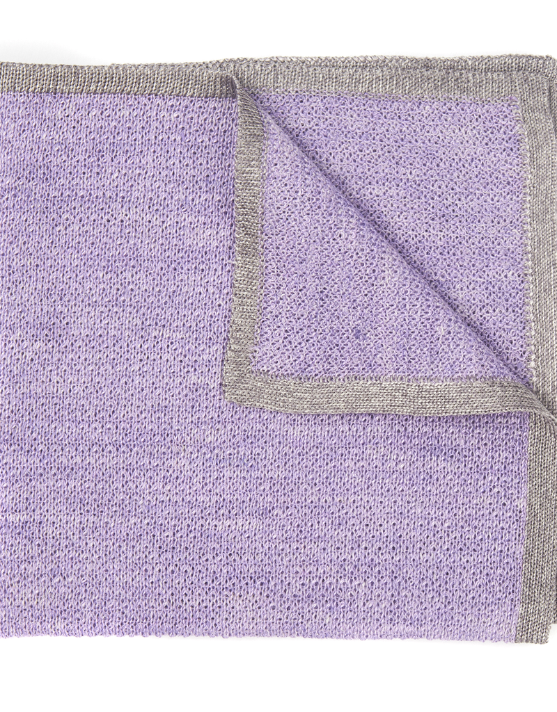 Knit Pocket Square with Border, Lilac & Gray