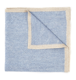 Knit Pocket Square with Border, Light Blue & Platinum