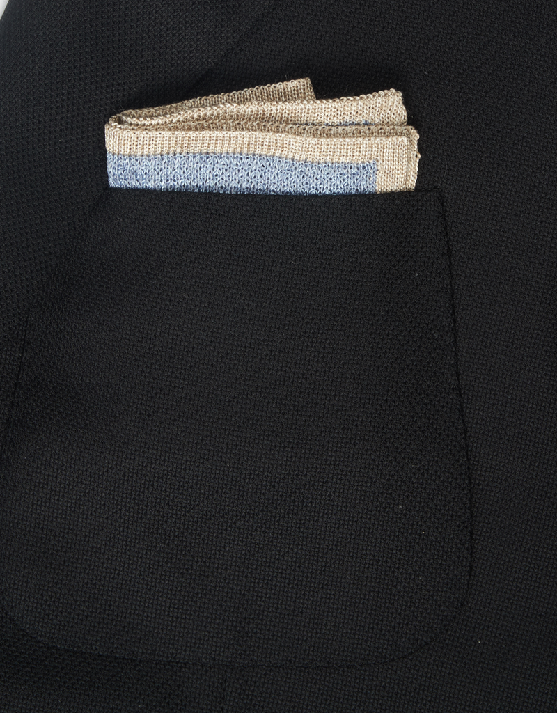 Knit Pocket Square with Border, Light Blue & Platinum