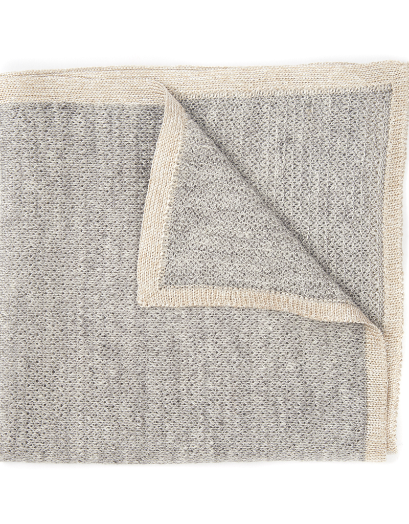 Knit Pocket Square with Border, Light Gray & Platinum