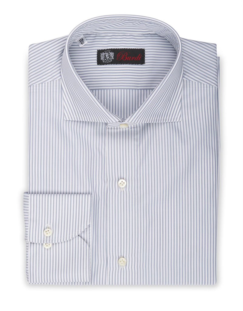 100% Cotton Striped Shirt in Light Blue and White