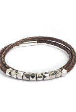 Tat Silver and Leather Braided Bracelet Double Wrap