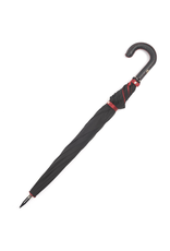 Black Umbrella with Red Interior, Black Leather Handle and Red Accent Stitching