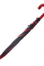 Burdi Red and Black Striped Umbrella with Red Leather Handle and Black Hand Stitching
