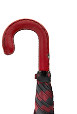 Burdi Red and Black Striped Umbrella with Red Leather Handle and Black Hand Stitching