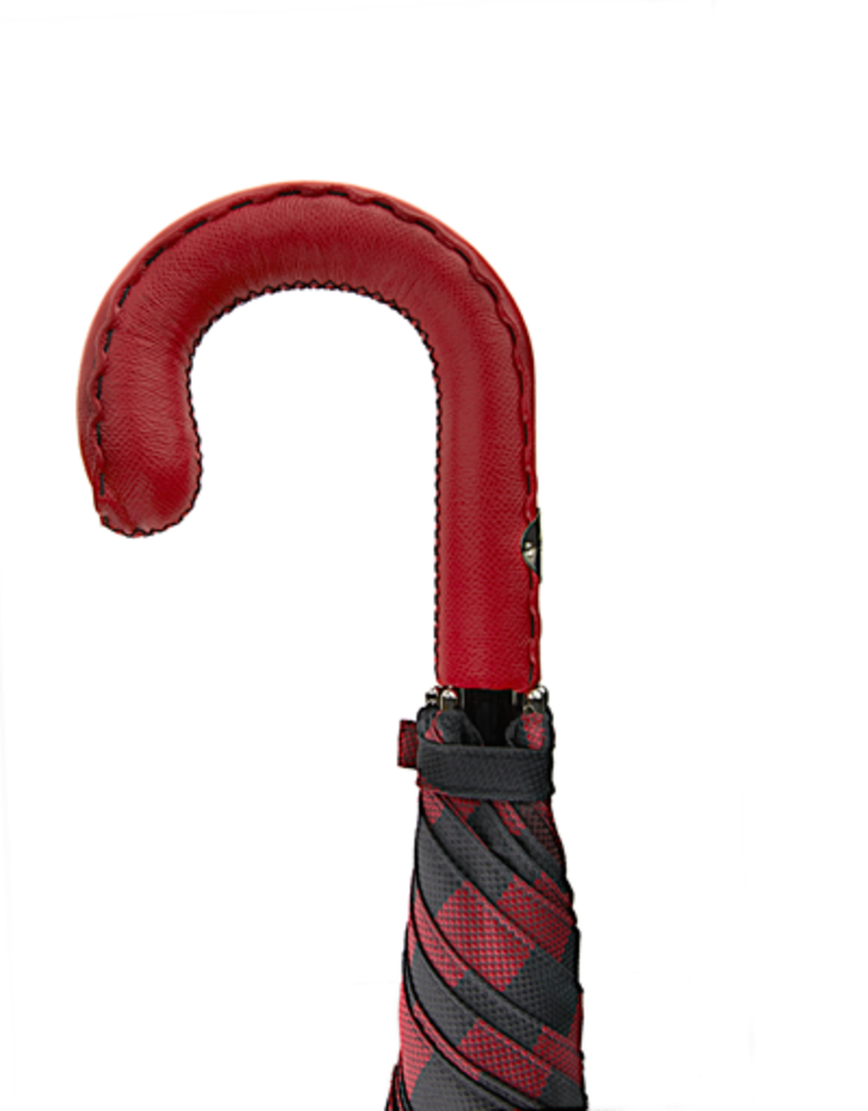 Burdi Red and Black Striped Umbrella with Red Leather Handle and Black Hand Stitching