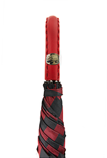 Red and Black Striped Umbrella with Red Leather Handle and Black Hand Stitching
