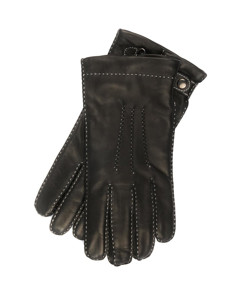 Deerskin Leather Gloves with Contrast Stitching and Strap, Cashmere Lining