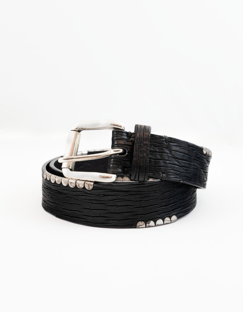 Bark Effect Leather Belt with Clips