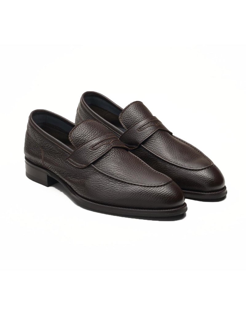 Textured Deerskin Penny Loafer, Rubber Sole BROWN