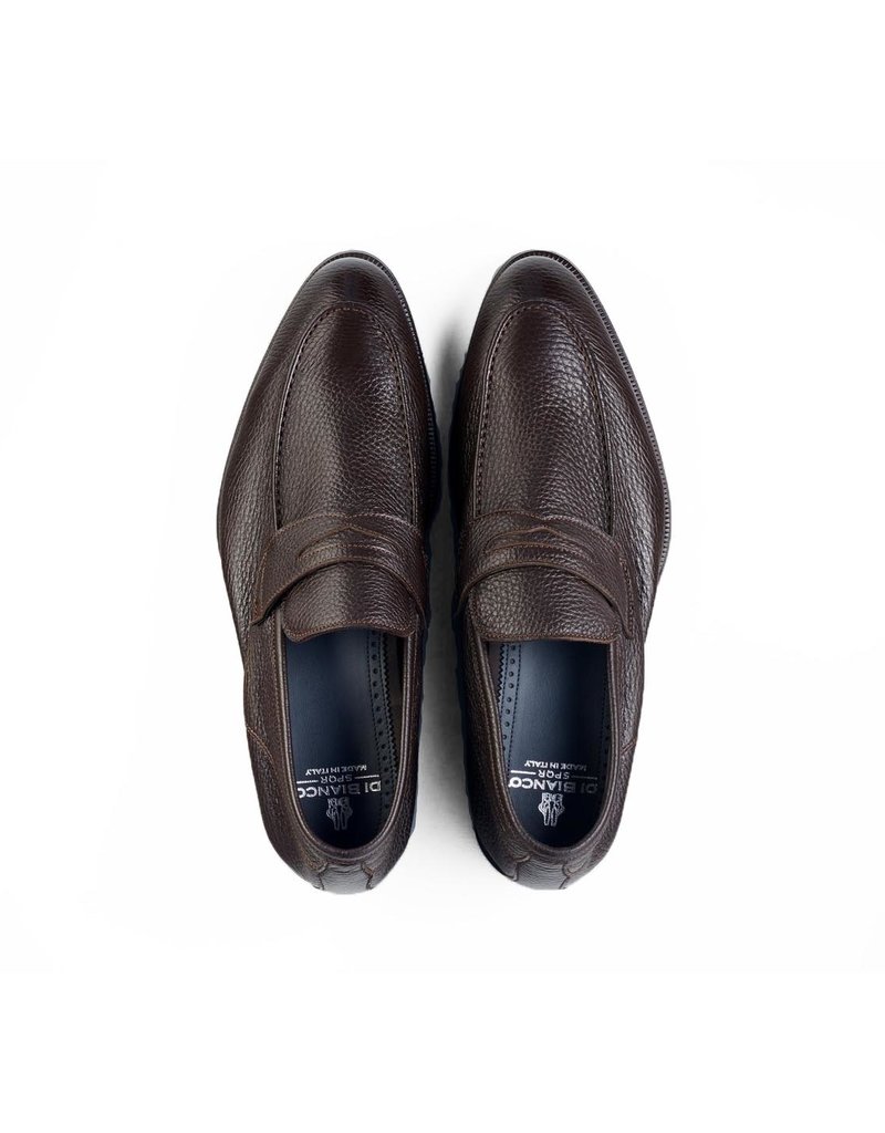Textured Deerskin Penny Loafer, Rubber Sole BROWN