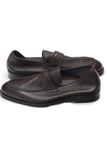Textured Deerskin Penny Loafer, Rubber Sole BROWN