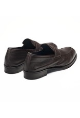 Textured Deerskin Penny Loafer, Rubber Sole BROWN
