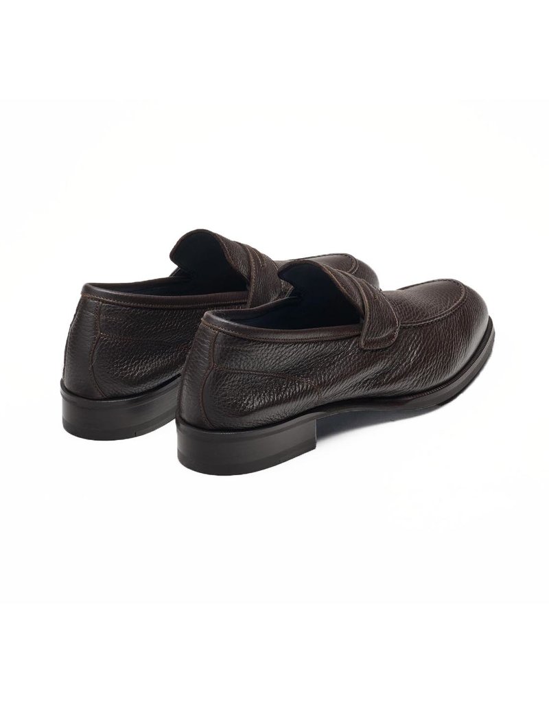 Textured Deerskin Penny Loafer, Rubber Sole BROWN