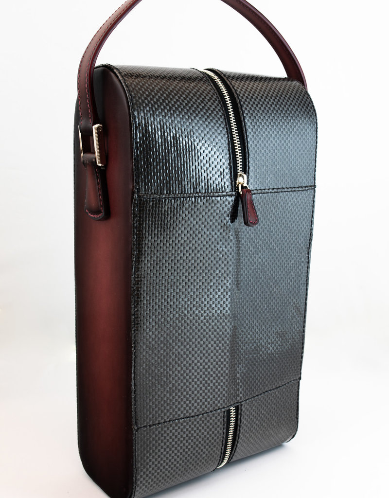 Two bottle Carbon fiber Wine Carrier Burgundy