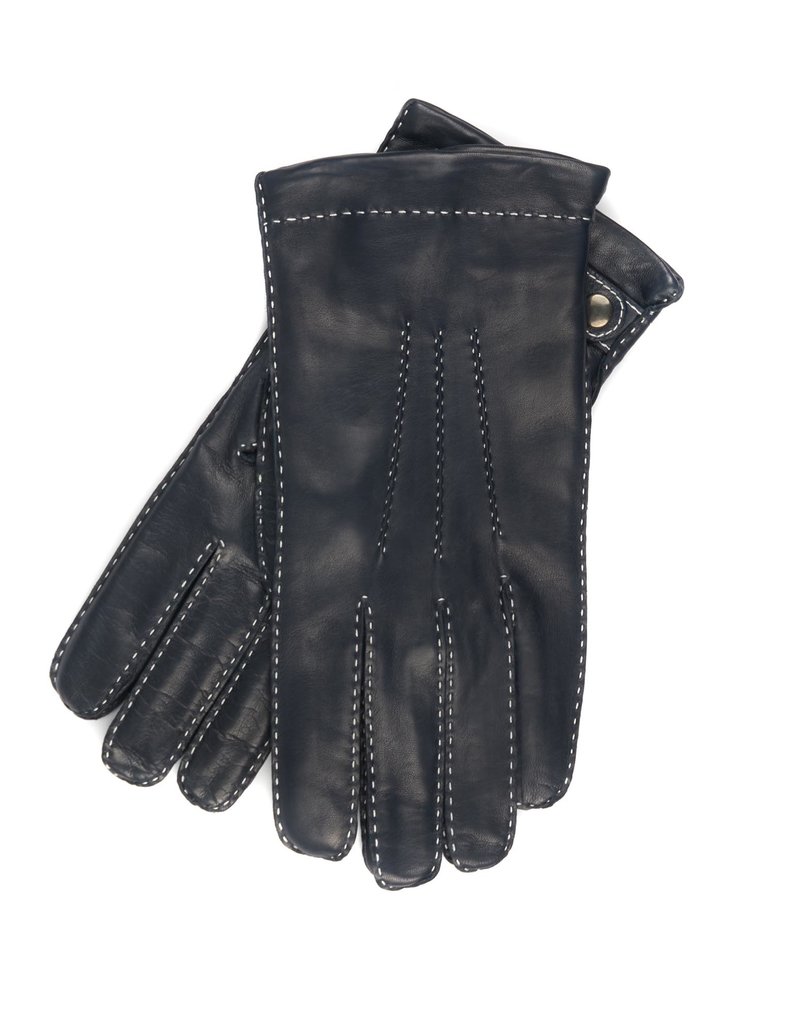 Deerskin Leather Gloves with Contrast Stitching and Strap, Cashmere Lining
