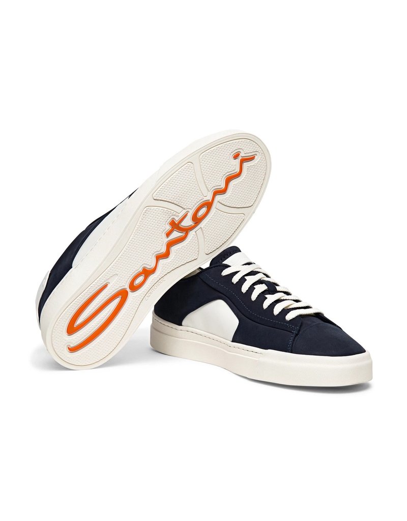 Santoni nubuck leather sneakers, Dark Navy Blue