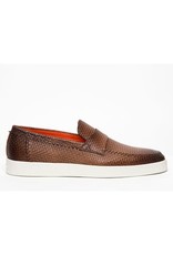 Santoni Textured Leather Brown Loafers