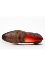 Santoni Textured Leather Brown Loafers