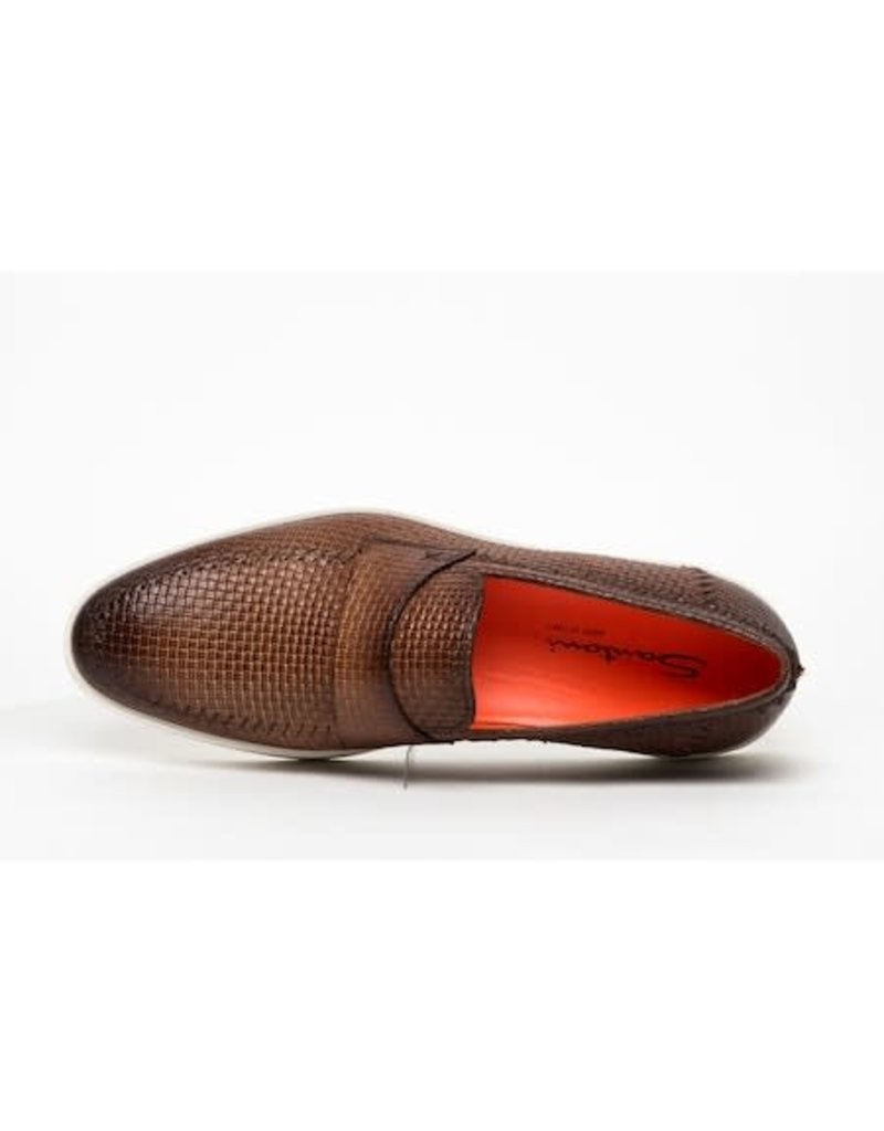 Santoni Textured Leather Brown Loafers