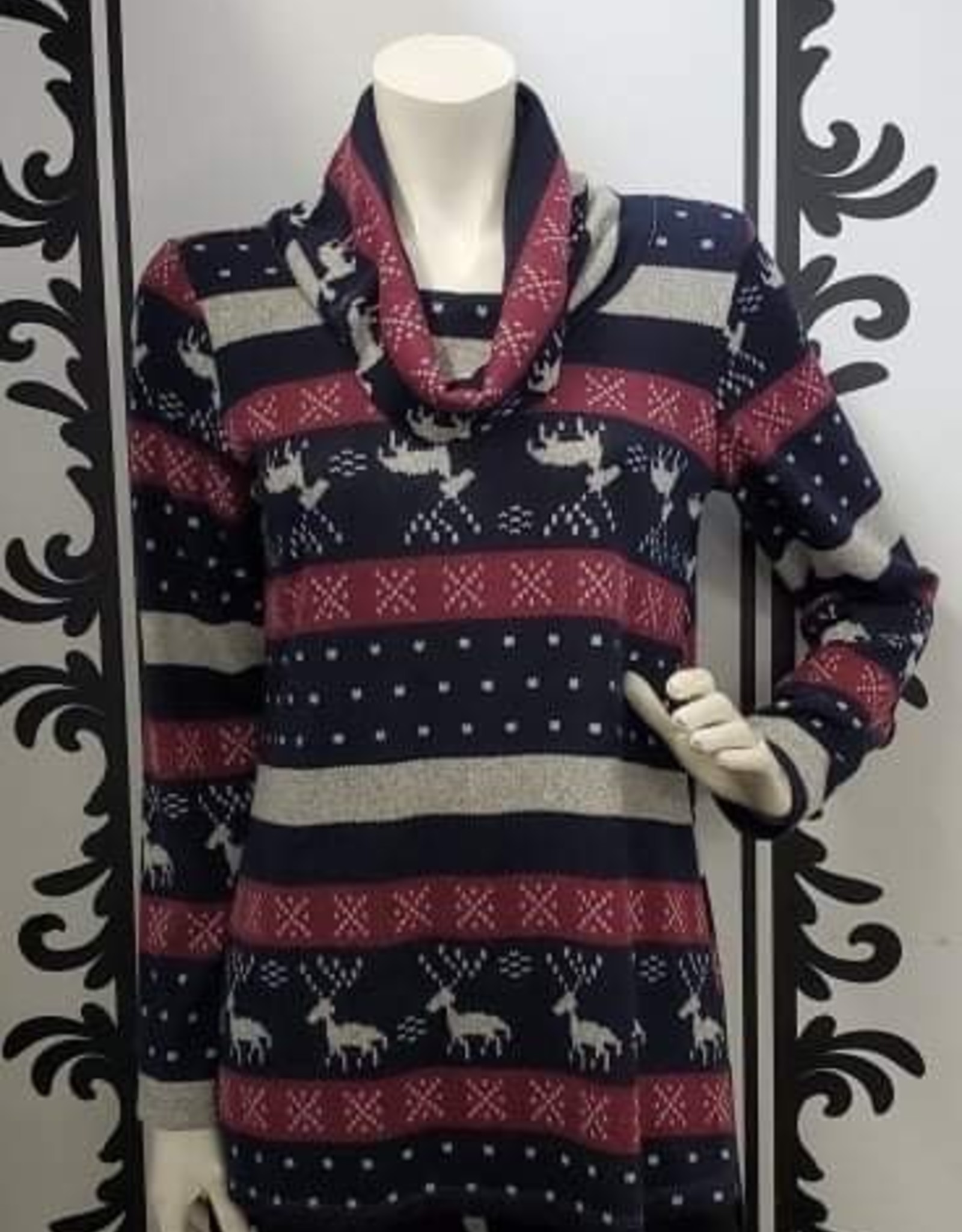 Pure Essence Pure Essence 429-4528 Reindeer and Snowflake Cowl Neck Tunic