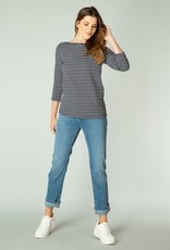 Yest Yest 0002873 Boat Neck 3/4 Sleeve Striped Top