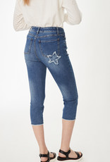 French Dressing Jeans FDJ 2404179 Pull On Slim Leg Capri with Frayed Hem and Star Patches