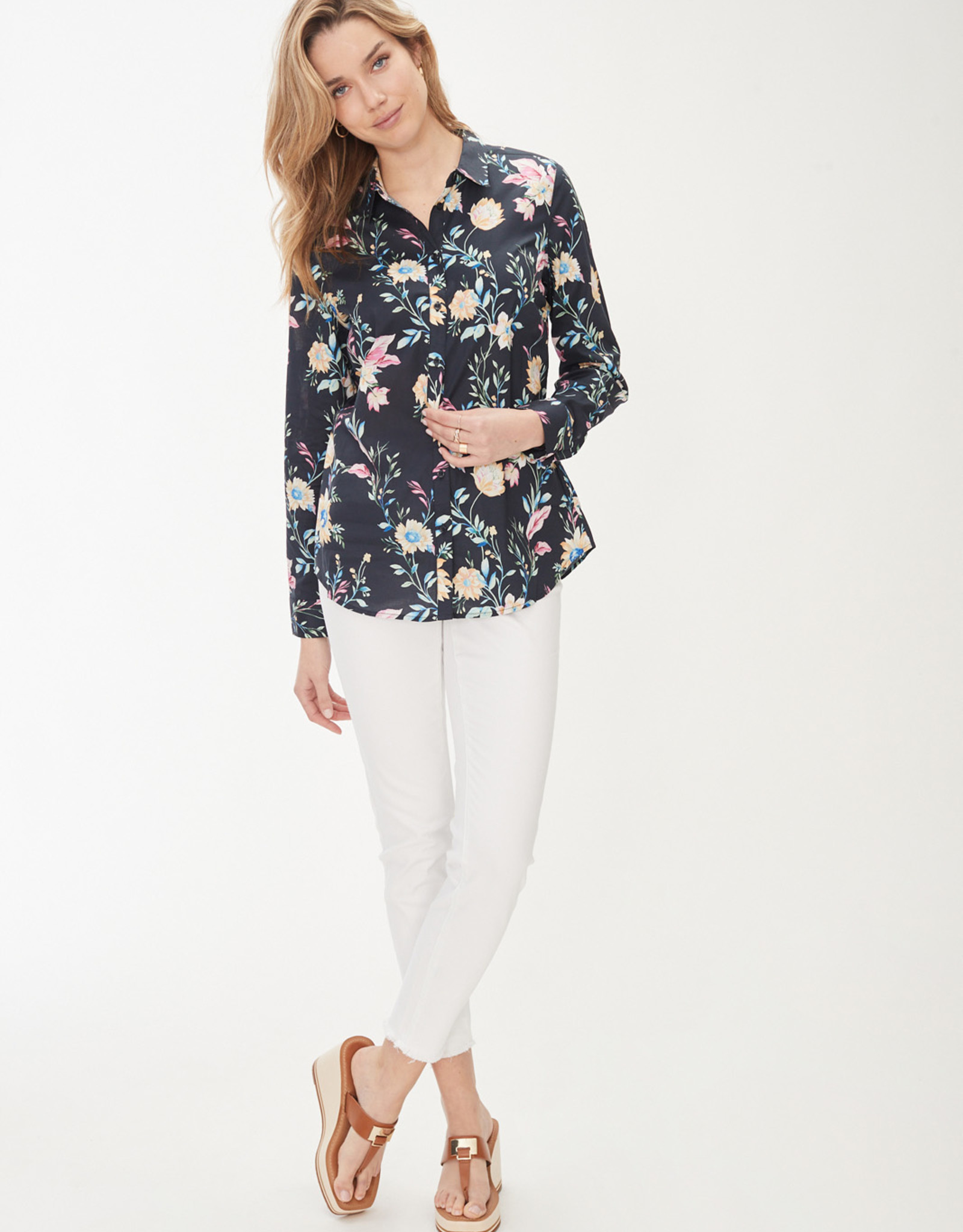 French Dressing Jeans FDJ 1472623 Classic Long Sleeve Button Down Top with Sunflower Print