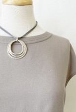 Caracol Caracol 1504 Silver and Grey Necklace on cords with Triple Hammered Rings Pendant