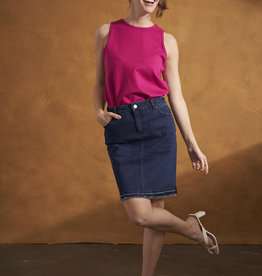 Renuar Renuar R2529 Woven Jean Skirt With 5 Pockets and Functioning Zipper