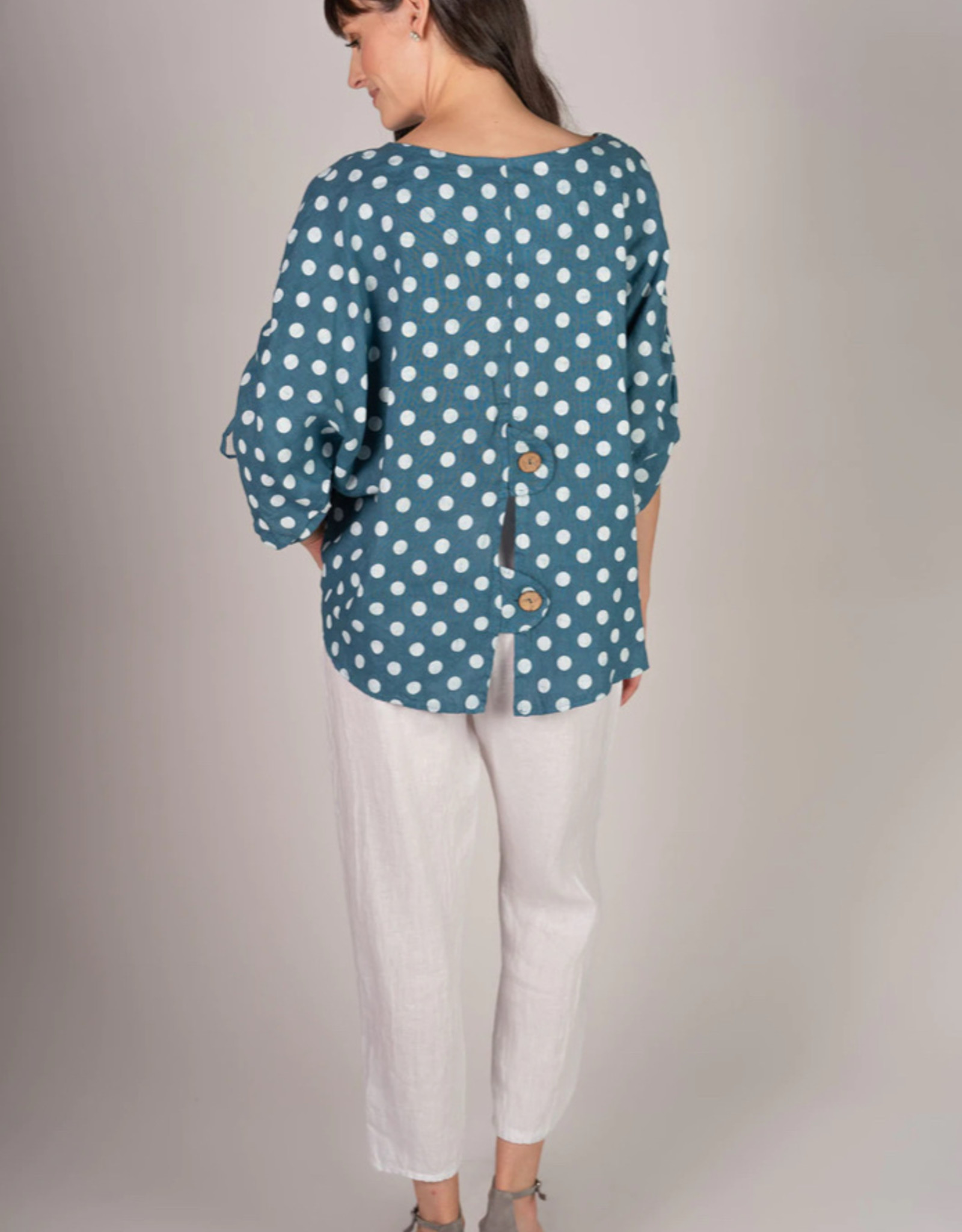 Me & Gee Me & Gee 9721 Short Sleeve Top With Dot Print and Button Front Closure